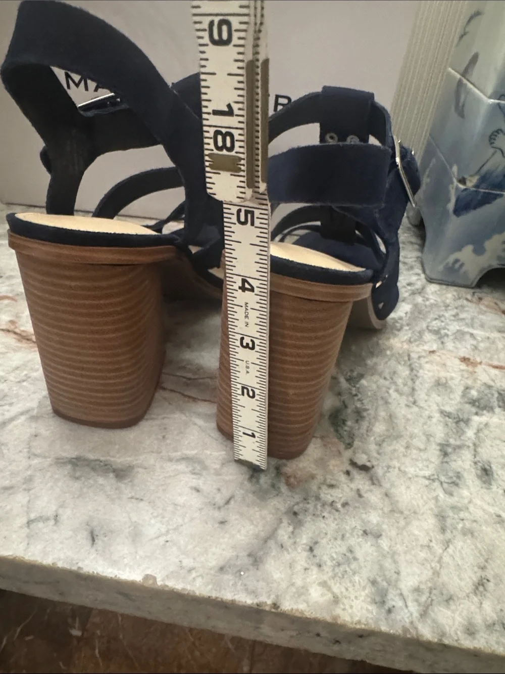 Marc Fisher Navy Suede Multi-Strap Block Heel Sandals